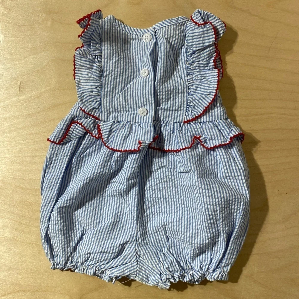 Good Lad Blue and White Striped Romper with Red Trim 6M (PE)